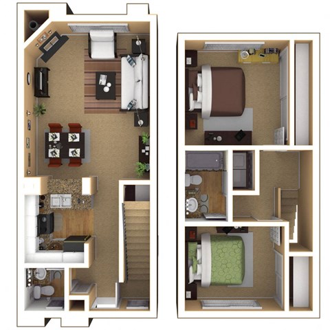 Floor plan for 2 beds, 1.5 baths, 993 sqft